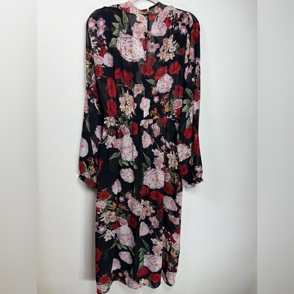 (B4) Umgee women's open-front floral-print cape dress, bikini cover-up, size L - Picture 2 of 14